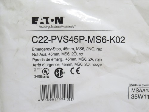 240283 New-No Box; Eaton C22-PVS45P-MS6-K02 E-Stop Push Button; Red; 110/230VAC - Picture 2 of 6