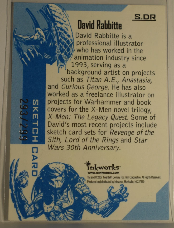 Aliens vs Predator Requiem AVP Inkworks 2007 Sketch S.DR David Rabbitte #293/299 - Image 3 of 4