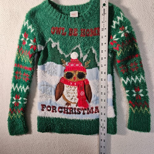 GIRLS HOLIDAY TIME CHRISTMAS SWEATER GREEN Cool Owl Xs 4-5 - Picture 4 of 7