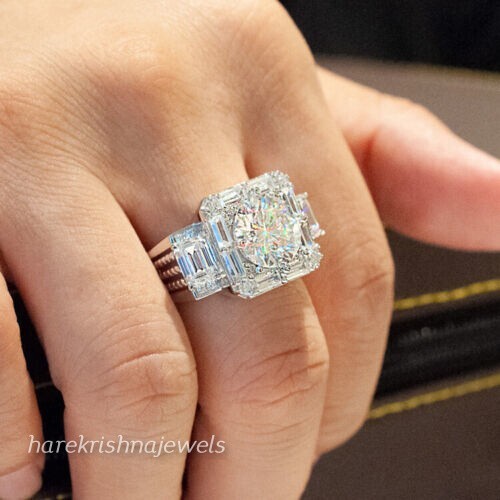 14K White Gold Finish 3.97CT Lab-Created Round Cut Diamond Men's Wedding Ring - Bild 3 von 6
