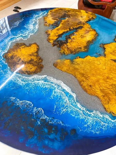 Ocean Wave Epoxy Resin Coffee Table Natural Wood Luxury Furniture Home Decors - Picture 2 of 7