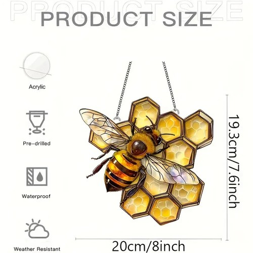 Honey Bee Shaped Suncatcher Stained Glass Effect Hanging Decoration *WOW* - Picture 3 of 3
