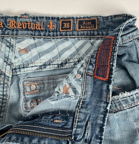 Rock Revival Alec Straight Jeans 38x33 Punk Grunge - Picture 3 of 17