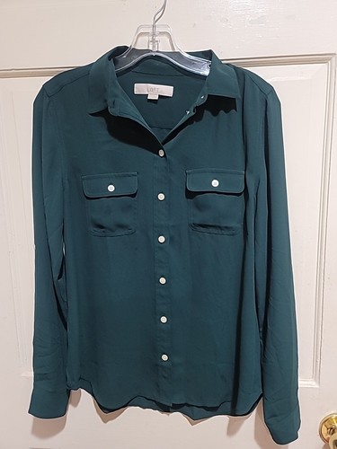 Loft Gr. XS grüne Bluse mit Knopfleiste Taschen Langarm