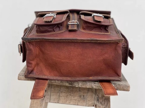 Zaino in pelle marrone vintage per laptop borsa zaino marrone viaggio nuovo fatto a mano - Foto 3 di 5