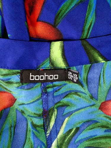 BOOHOO COVER UP BLAZER UK10 BLUE FLORAL PRINT OPEN FRONT FLARED BELL SLEEVE #18 - Picture 8 of 9