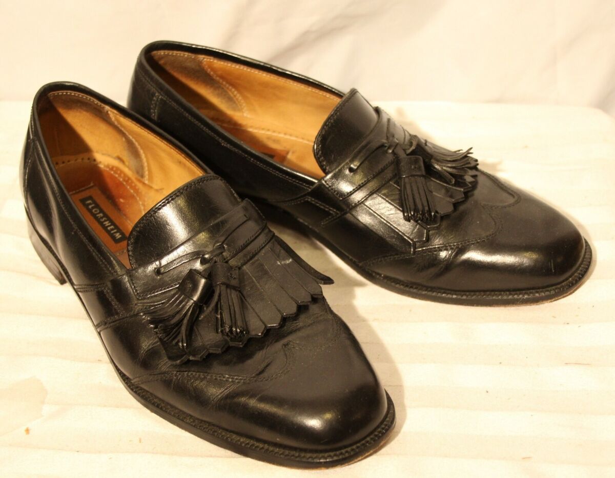 FLORSHEIM Men s Black Leather Tassel Brogue Loafer Shoes 12
