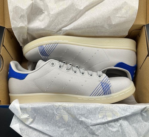 ADIDAS Originals Stan Smith PrimeBlue Sneakers Mens Size 9.5 Grey Royal Blue NEW - Picture 2 of 8