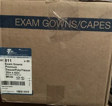 Case of 50 Disposable Exam Gowns Adult 30"x42" White Tissue/Poly/Tissue