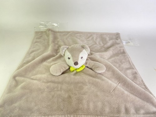 Honey Bunny Fox Wolf Puppy Dog Lovey Gray White Baby Security Blanket Green Bow - Picture 4 of 8