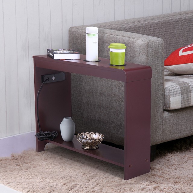 Coffee End Table With Cup Holder Electric Charging Station Power Usb Port