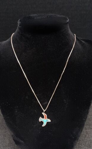 Vtg Navajo Native Am Sterling Silver Turquoise Coral Necklace Earrings & Ring - Picture 4 of 17