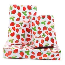  Strawberry Wrapping Paper for Girls Kids Boys, Cute Flowers Sweet 