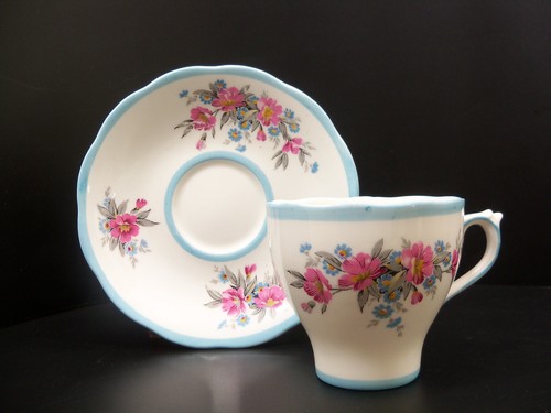 Vintage Roslyn England Bone China Floral Tea Cup and Saucer #8429