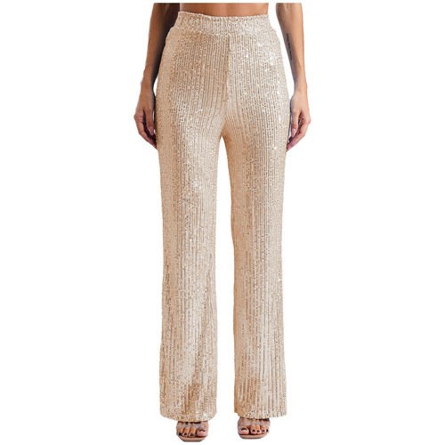 Damen Disco Glitzer Pailletten Hose Gerades Weites Bein Hose für Club Tanz - Bild 51 von 80