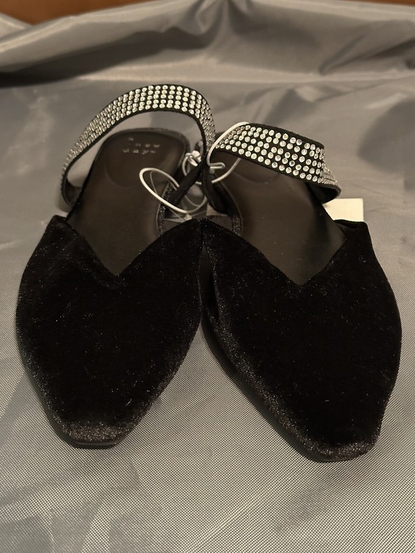 Black Shoes A New Day Maxine Rhinestones Velvet Slip On Flats Select Sizes 6