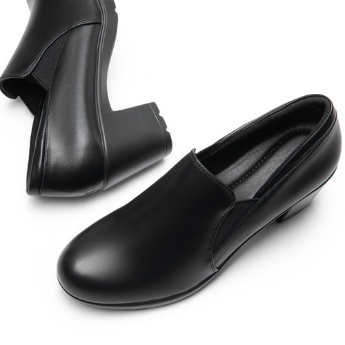 Women Round Toe Pumps Low Chunky Block Heels Loafers Work Shoes Dress Shoes - Picture 6 of 10