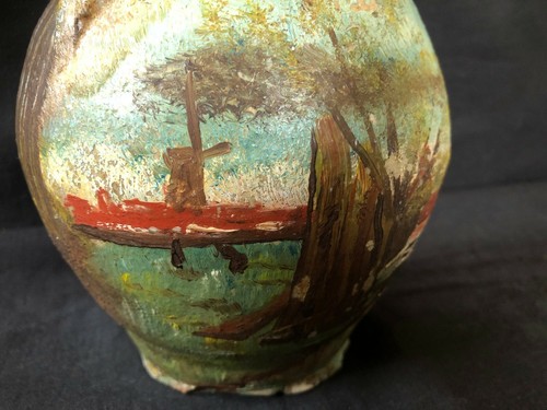 Ancien Museal Hollandais Peint Vase Avec Typique Dutsch Landscape. Folk Art 1850 - Photo 4 sur 12