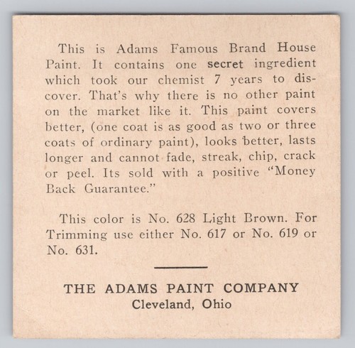 Tarjeta de muestra publicitaria Paint Adams Co #628 marrón claro década de 1950 Cleveland Ohio OH - Imagen 4 de 9