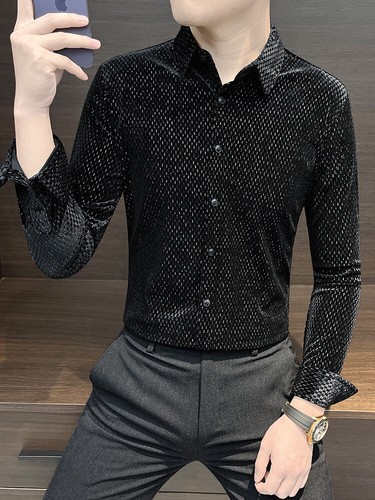 Gold Samt Hemd Herren Langarm Winter Warm Verdickt Hübsches Shirt Tops - Bild 6 von 28