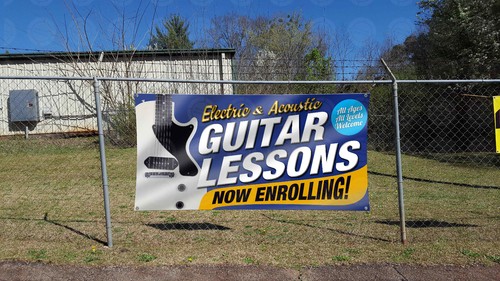 LECCIONES DE GUITARRA Bandera eléctrica y acústica Letrero abierto exhibición escolar Cuerdas de pedal - Imagen 5 de 6