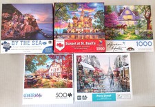 Lot of 5 Puzzles - 4 x 1000, 1 x 500 Pieces. Buffalo, Abraham Hunter, etc.