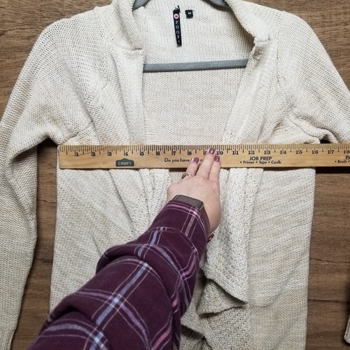 Poof! Cardigan maglione donna taglia M aperto davanti cascata panna marrone - Foto 6 di 9