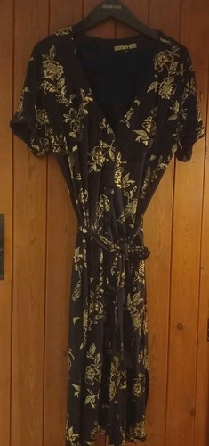 Biba Black & Gold Foil Pretty Floral & Bird Party Pencil Dress Size 18 - NWT - Picture 6 of 16