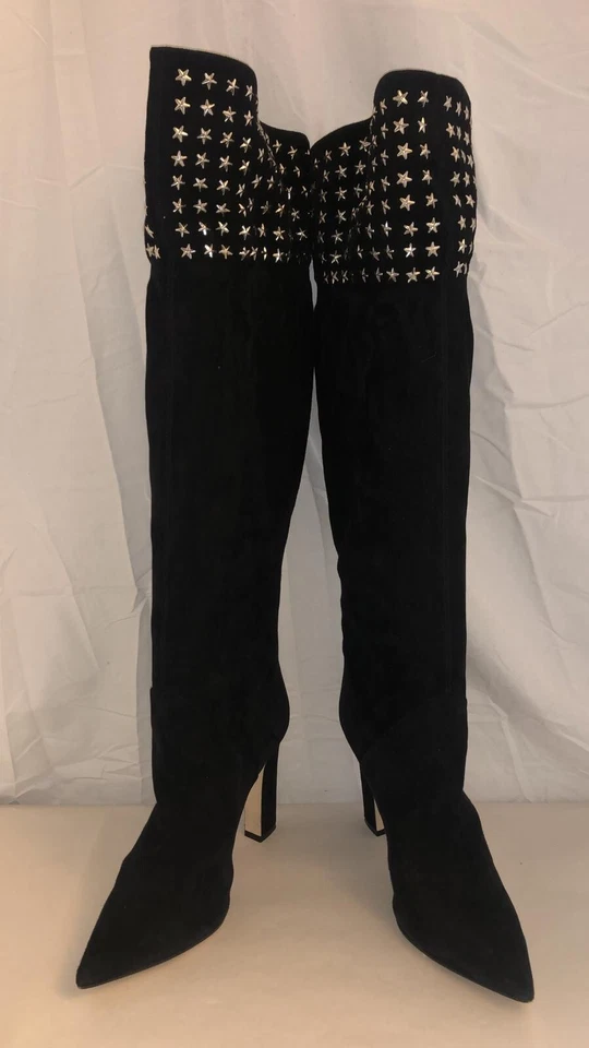 $795❤️38.5/8.5 Botas Mellon holgadas negras gamuza CUERO sobre la rodilla TACÓN ALTO ITALIA Foto 4 de 4