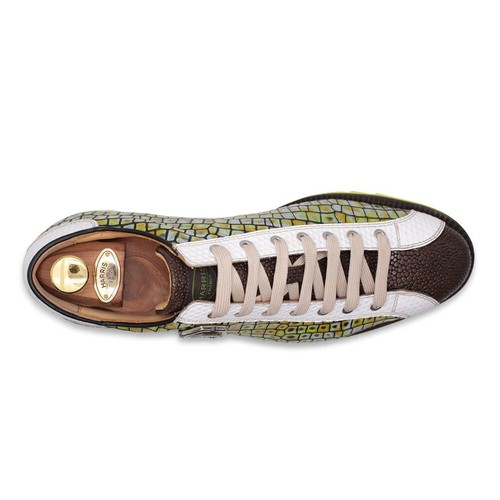 Sneakers Harris Firenze 1913 dipinte a mano in pelle stampata giallo taglia 11 USA - Foto 2 di 4