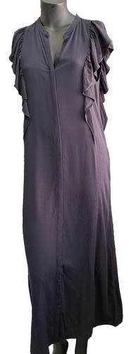 H&M Maxi Dress Women 10 Black Cottagecore Fairy Minimalist Button Up V Neck NWT - Picture 5 of 19