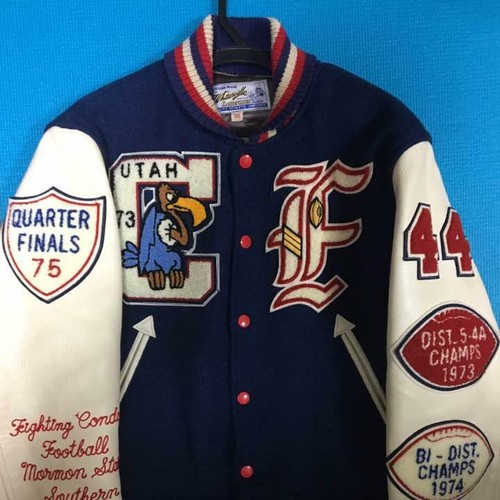 WHITESVILLE Stadium Jumper Award Jacket Bird Navy White Patch