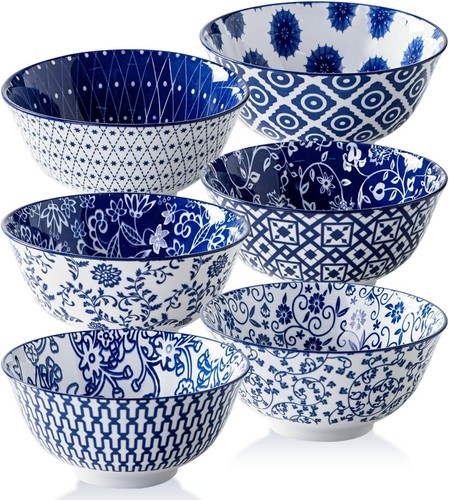 Ceramic Soup Bowls Set - 24 Oz Deep Cereal Bowl for Kitchen - 6 Inch Large Bowl