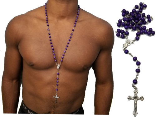 Men's Women Hip Hop Plated Bead Rosary Pray Jesus Cross Chain Necklace Jewelry - Picture 4 of 9