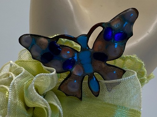 Vintage Metal Enamel Butterfly Brooch - Picture 8 of 11