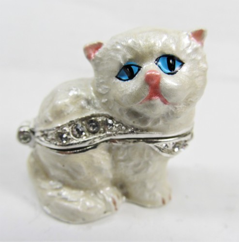 Persian Cat Bianca Miniature Jeweled Pewter Trinket Box Cat Collectibles - Picture 2 of 4