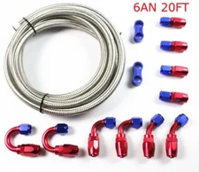 20FT AN6 -6AN AN-6 3/8 Fitting Stainless Steel Braided Oil Fuel Hose Line Kit