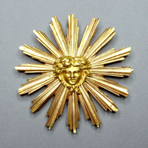Woman Face, Antique Large Brass Furniture. Plaque, Sculpture, Goddess, Sun.