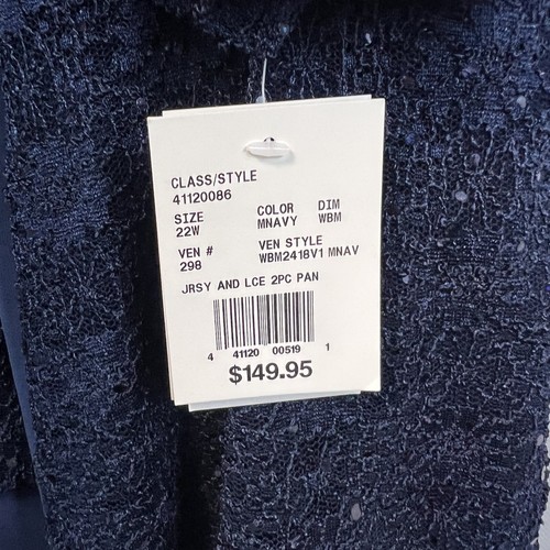 OLEG CASSINI sequin lace and jersey three-piece pantsuit Navy Blue 22W - Picture 6 of 11