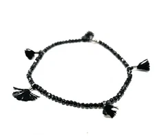 Shashi Lilu Black Crystal Bracelet With Black Tassel Accents One Size Fits All