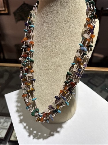 34” NATIVE AMERICAN NAVAJO TURQUOISE & HEISHI BEADED NECKLACE Natural Stones - Picture 8 of 10