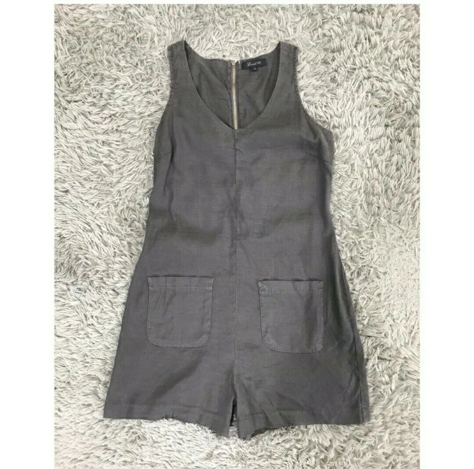 Mameluco Level 99 S Margarita Cuello en V Sin Mangas Lino Tencel Gris Foto 2 de 4