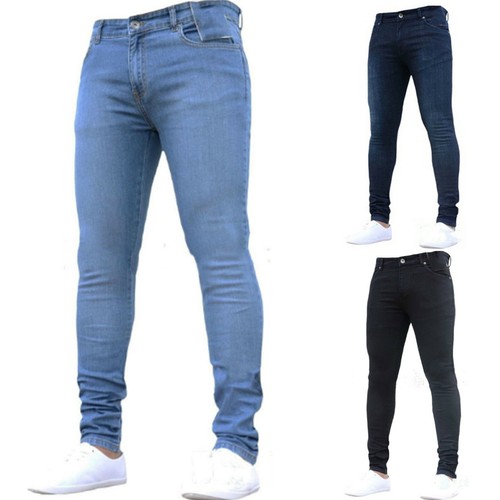 Men's Slim Fit Jeans Stretch Denim Pants Casual Skinny Designer Jeans Trousers - Picture 2 of 9