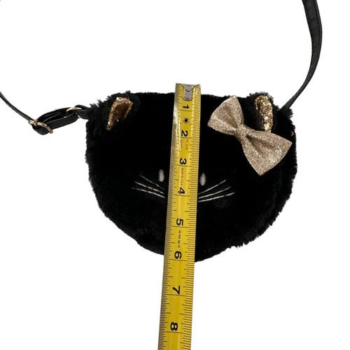 Vtg Retro Claires Club Furry Black Cat Crossbody Purse Bag Kitty Sequin c - Picture 6 of 18