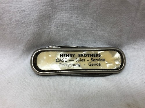 Vintage Kolonial Taschenmesser Werbung Henry Brothers Etui Genua Perrysburg Ohio