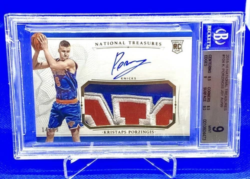 2015-16 National Treasures Kristaps Porzingis Rookie Patch AUTO RC /99 BGS 9
