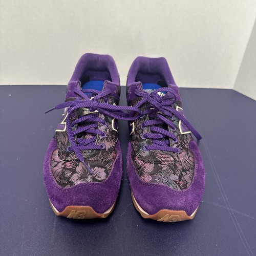 NEW BALANCE 574 Floral Print Fabric Purple Suede Women’s Trainers Size 9.6 EUC - Picture 3 of 9