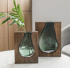 New Nordic Glass Vase Wooden Log Frame Stand Indoor Rustic Wood Grain Home Decor