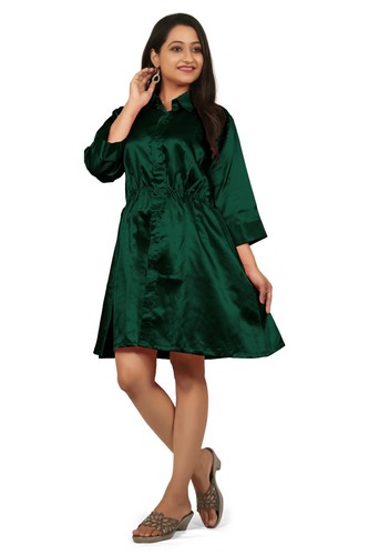 Satin Shirt 3/4th sleeve Button Up Shirt Women's Dress Knee Length Shirt S115 - Picture 45 of 293