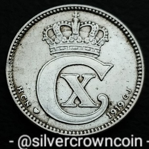 Denmark 25 Ore 1919 HCN ❤ GJ. KM#815.2. Silver 25 Cents coin. One Year Issue.  - Picture 1 of 7